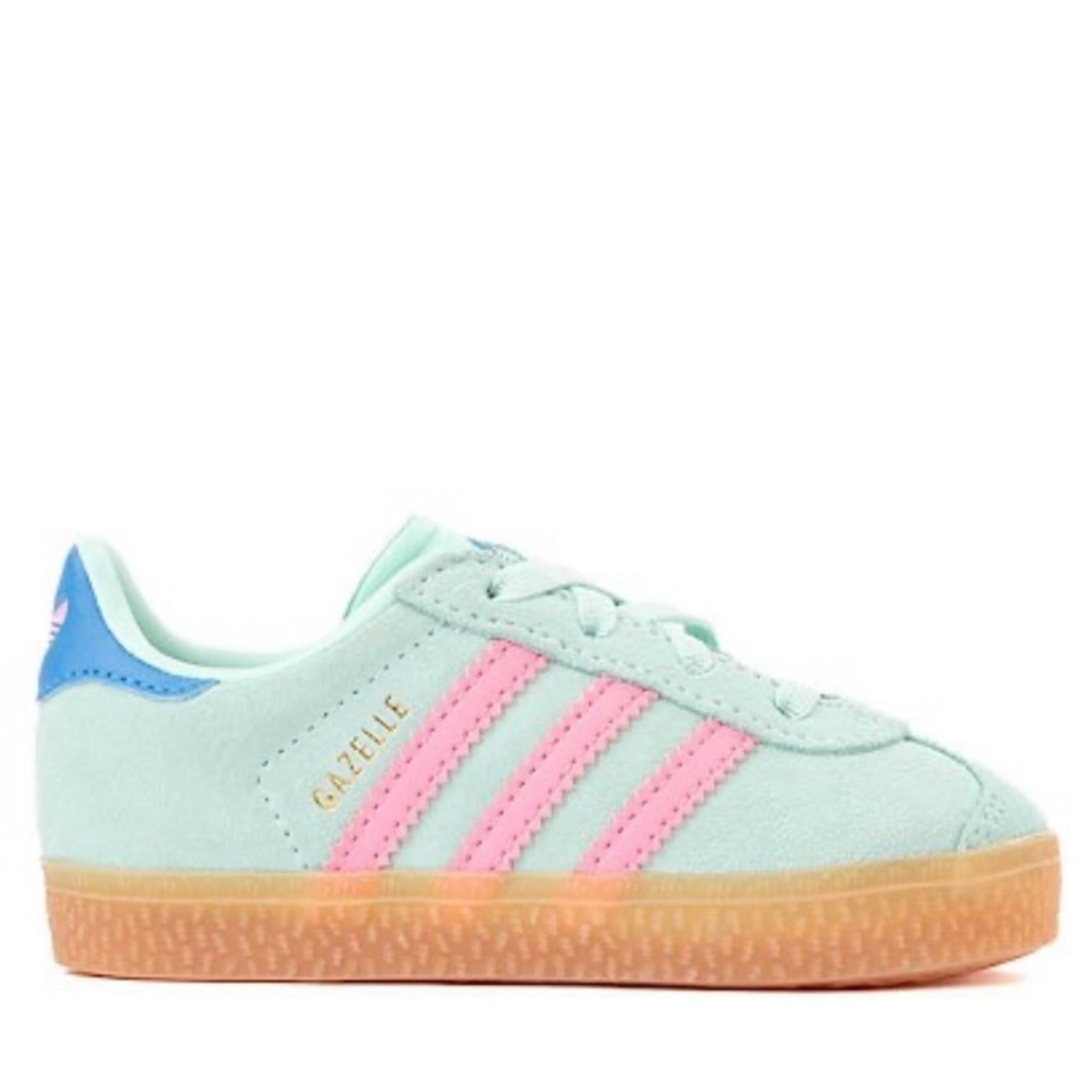Toddler Adidas Gazelle Sneakers with Mint and Pink Accents